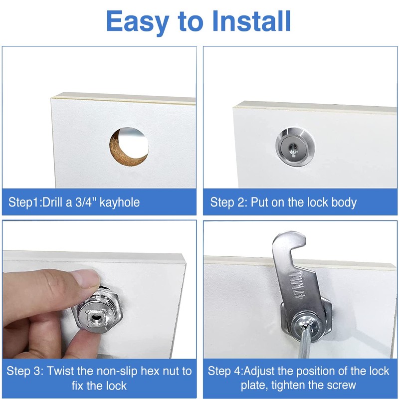 5/8" Zinc Alloy Cam Locks (8 Pack) with Keys -