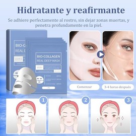 10 Piezas Mascarilla Bio-Colágeno, Mascarilla de Colágeno, Reduce los Poros, Mejora la Piel Opaca, Mejora la Elasticidad de la Piel y la Nutre,...    
