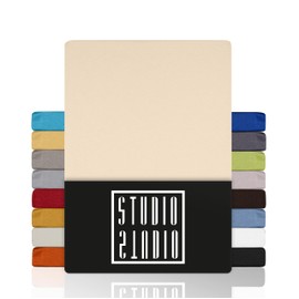 Studio Basic Fitted Sheet 160 x 200 cm, 100% Combed Cotton, Oeko-Tex 100, Brand Quality, Flat Sheet 160 x 200 cm for All Standard Mattresses up to 25 cm Height, Cream