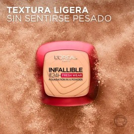 LOréal Paris Infallible 24H Fresh Wear, Base de Maquillaje en Polvo con SPF 25, Alta Cobertura con Acabado Mate, Larga Duración y Control de Brillo,  
