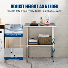 Chingoo Stainless Steel Table 24 x 24 Inches Metal Prep Table with Adjustable Undershelf, Stainless Table for Commercial Kitchen, Outdoor, Restaurant, Hotel & Garage