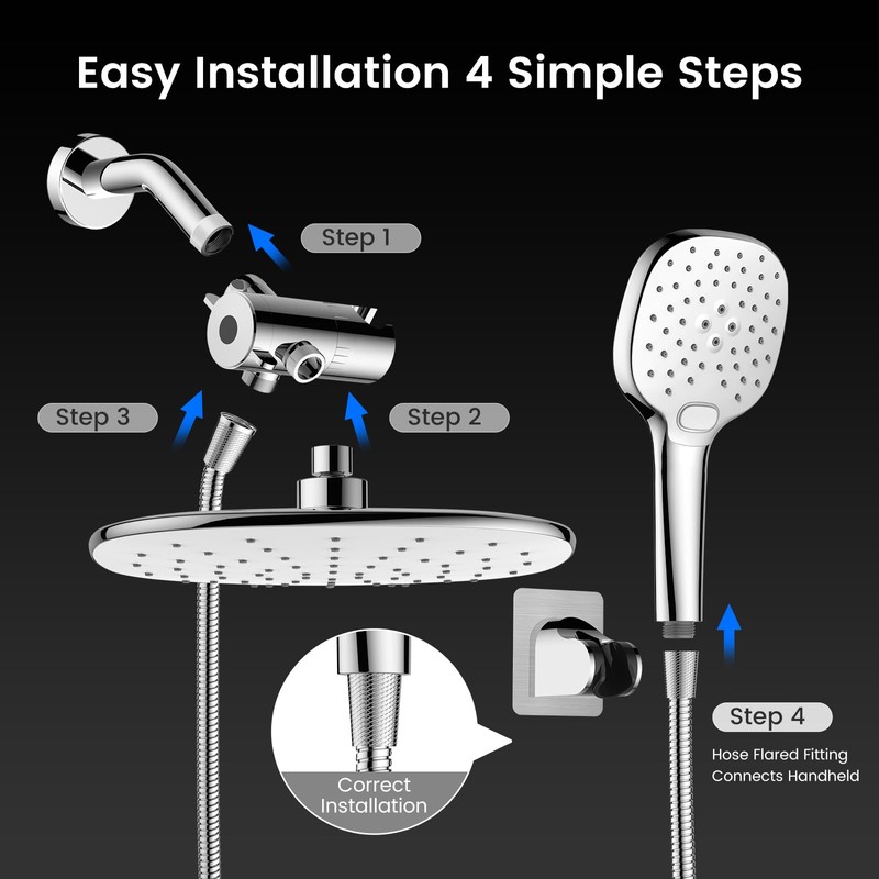 10" Rain Shower Head with Handheld Spray, Dual High Pressure