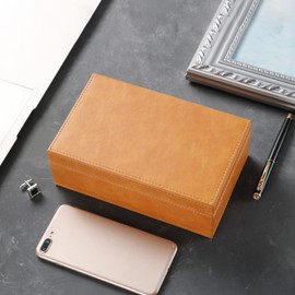 Mulcort Faraday Box, car key signal blocker box, car key signal blocker, Leather RFID Signal Blocking Shield Box, Anti-Theft Signal Blocking Cage for Car Key Fob Phone（Yellow）