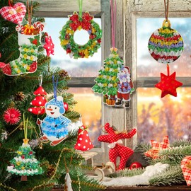 DATIFF Pack of 12 Christmas Craft Sets for Children Christmas Creative Hand Painting Kids Poke Art DIY Toys with Design Christmas Stocking Snowman Santa for Christmas Winter New Year