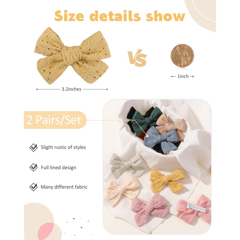 Jollybows 2pcs 3.2" Hair Bows Clips for Baby Girl Toddler