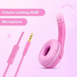 Olyre Girls Headphones with LED Light Up Cat Ears 85db Volume Limited Kids Headphones,On-Ear LED Children Headphones for School Learning Travel -Pink