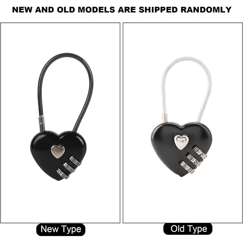 Black Heart Shape Code Lock Compact Mini Size with 3