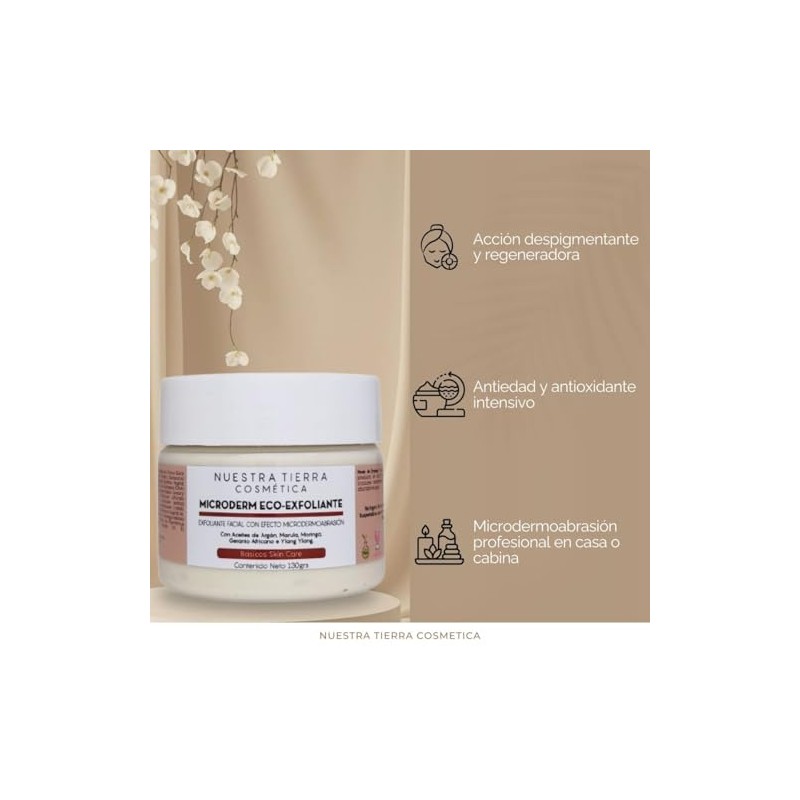 Nuestra Tierra Cosmética Microderm Eco-Exfoliante Facial, con Aceites de Argán,