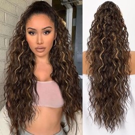 30 Inch Curly Claw Clip Ponytail Extension Highlight