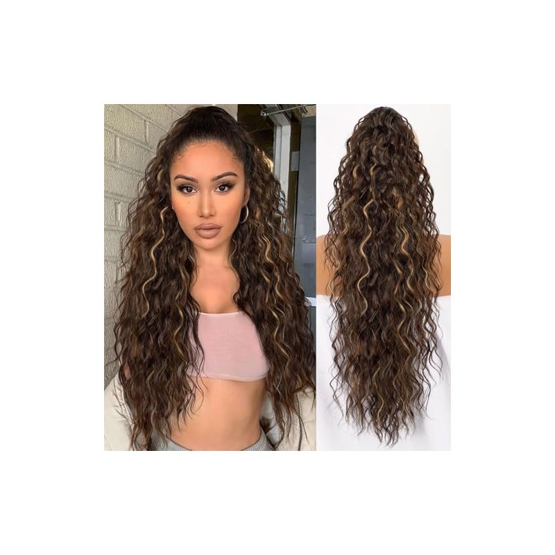 30 Inch Curly Claw Clip Ponytail Extension Highlight