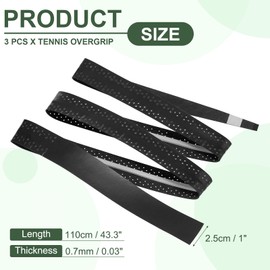 PATIKIL Tennis Racket Grip Tape, 3 Pack PU Racquet Overgrip with Damping Ridges Anti-Slip Absorbent Perforated Handle Grip for Badminton Pickleball Fishing Rod, Black