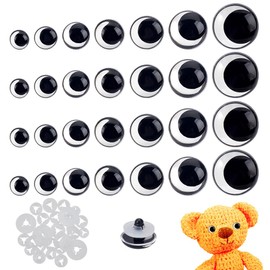 AHANDMAKER 42 Stück 7 Stile Kunststoff Sicherheitsaugen Mit Unterlegscheiben 12/14/16/18/20/23/28mm 3D Mond Bastelaugen Zum Basteln Amigurumi Puppen Plüschtiere Schwarz
