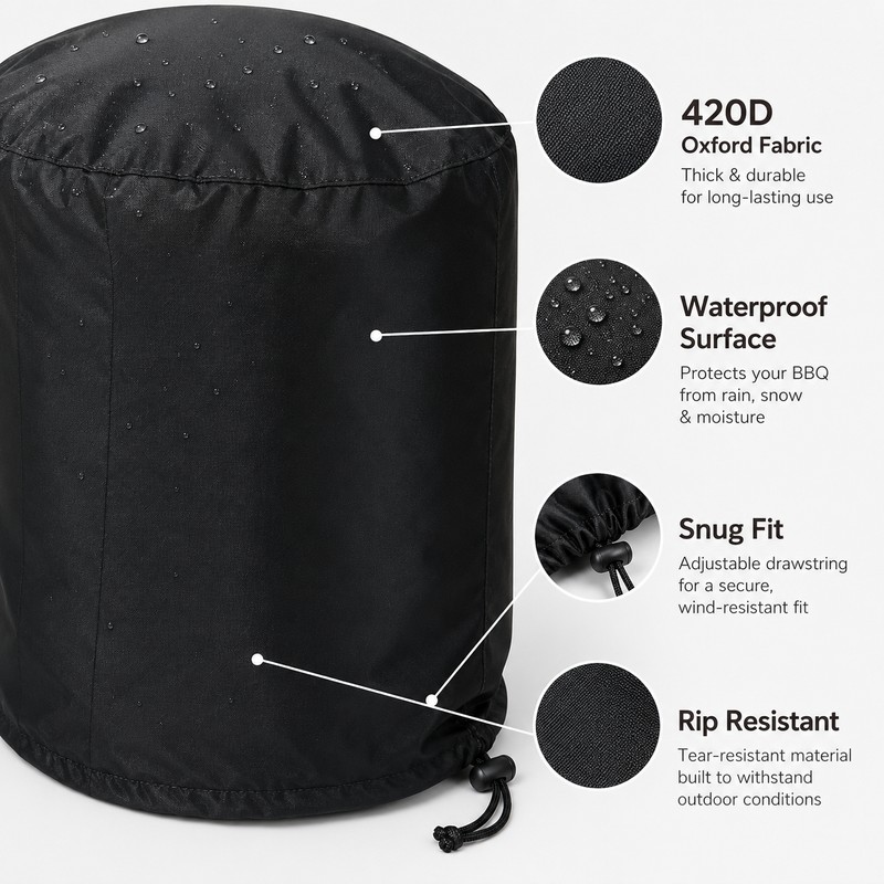 Black BBQ Grill Cover for Outdoor Cooking – Fabric Round