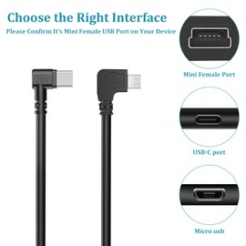 Mini Female USB to Micro/Type C Male USB Split Adapter Cable,USB Charging Cable,Compatible for Garmin Nuvi GPS, dash cam, rearview mirror cam, backup camera etc(Mini Male USB to Micro/Type C Male USB)