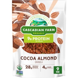 Cascadian Farm Organic Granola, Cocoa Almond, Protein Granola, Non-GMO, 9 oz Resealable Pouch