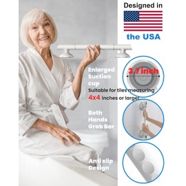 Grab Bars for Bathtubs and Showers, 2 Pack 17.7 inch Shower Handles for Elderly, 3mm Thickened TPE Material Strong Suction Cup, Shower Handicap Grab Bars for Seniors Bathroom Bath Tub Toilet - White