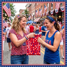 Eaasty 48 Pieces Large Plastic Patriotic Gift Bags Bulk 16 x 12 Inch 250th Anniversary Treat Candy Goodie Bags Red Blue and White Star for Veterans Day Party Favor Gift Giving