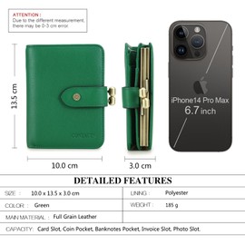 Contacts Womens Wallet Kiss Lock Purse RFID 11 Card Slots Ladies Bifold Leather Clutch with ID Window (Fruit Green)