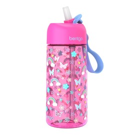Bentgo Kids Water Bottle - Leak-Proof, Durable Tritan, BPA-Free 15 oz. Cup for Kids/Toddlers Ages 3+, Safe Sip Spout, Carrying Handle, & Dishwasher Safe for School & Sports (Rainbows & Butterflies)