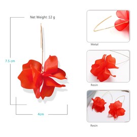 ANDPAI Chic Elegant Boho Red Rose Petal Dangle Resin Earrings - Long Drop Acrylic Tiered Matte Flower Earrings - Statement Exaggerated Floral Tassel Earrings for Women, Resin