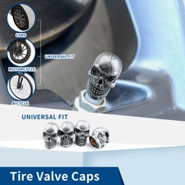 Bashineng Cars Tires Valve Stem Caps Cover Dustproof Cool Skull Head Fit Most Vehicle SUV Bike Trucks Motorcycles 4 Pcs/Set（Silver）