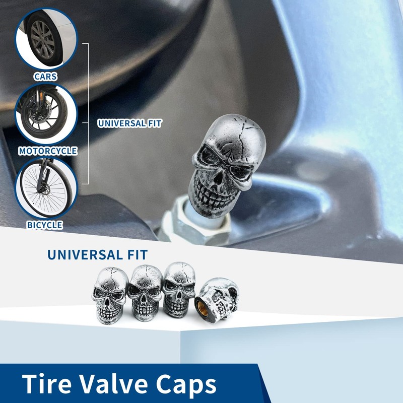 Bashineng Cars Tires Valve Stem Caps Cover Dustproof Cool Skull