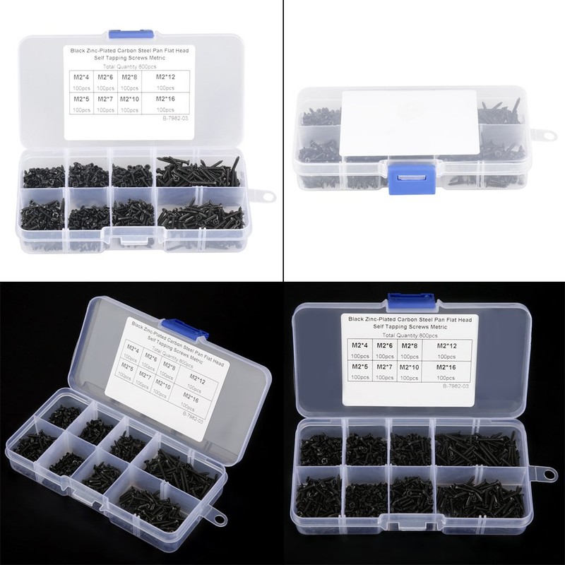 800 Pieces Self-Tapping Screws M2 Carbon Steel Screw Kit Carbon