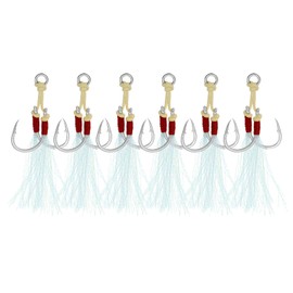 PATIKIL Fishing Assist Hooks Kit, 6 Pack Double Assist Jigging Hook with Glow Tassel for Slow Pitch Jigs Vertical Jigging Lures, Green (1/0#, 2.5"x0.5")