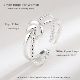 Cangall Silver Women's Rings, 925 Sterling Silver Open Adjustable Rings, Elegant Simple Silver Rings in X Shape/Knot Shape, Infinity Stackable Open Knuckle Finger Rings for Women Girls, Silver