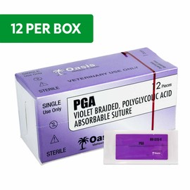 Oasis PGA (Polyglycolic Acid) Surgical Suture, 4-0, (SH) 1/2 26mm Round Bodied Needle, 75cm, 12/Box, Veterinary Use