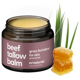 100% Unscented Grass Fed Beef Tallow for Skin, Body and Face | Fragrance Free Moisturizing Honey Balm with Cold-Pressed Olive Oil and Beeswax | Suitable For Dry, Sensitive & Irritated Skin, 2 oz (57g)