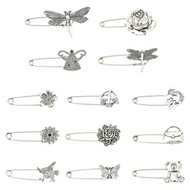 Ipotkitt 26 pcs 13 Styles Antique Silver Alloy Brooch Tibetan Style Butterfly Flower Rose Lapel Pin for DIY Crafts Dress Clothes Backpacks Hats Jeans Ties Decor