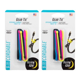 Nite Ize Gear Tie Cordable Twist Tie - Flexible Ties for Cord Management - Reusable Rubber Twist Ties for Wires - Waterproof & UV Resistant - Assorted Colors - 3-inch, 16 Count (4 Pack)