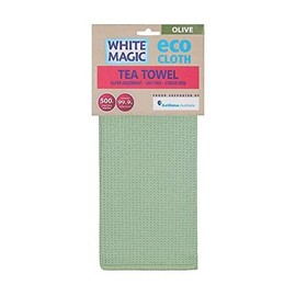 White Magic Tea Towel Single Pack, Olive – Recycled Plastic Ultra Absorbent Microfibre, 70x50cm, Lint-Free, Quick-Drying, Durable & Stylish Kitchen Towel, Multi-Purpose Use, Easy Care