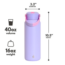 Elemental Core Stainless Steel Water Bottle with Straw - 40 oz Leak Proof Double Wall Insulated Water Bottles for Travel, Sports and Gym - Reusable Bottle with Straw - Lilac Tie Dye