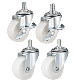 uxcell 2 Inch Swivel Caster Wheels PP 360 Degree Threaded Stem Caster Wheel M8 x 15mm, 198lb Total Load Capacity, Pack of 4(2 Brake,2 No Brake)