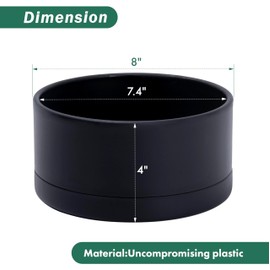 D'vine Dev 8 Inch Plastic Shallow Planter, Large Round Succulent Plant Pot with Drainage Hole and Sauce, Decorative Bonsai Pot for Indoor Plants, Black, 76-Z-B-1