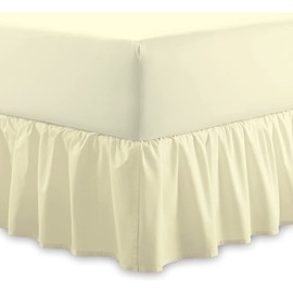 Plain 100% Egyptian Cotton Fitted Valance Sheet | Easy Care 16" / 40cm Extra Deep Frilled Valance Fitted Bed Sheet - Machine Washable - Single Double King Size (Cream, Single)