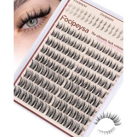 Focipeysa Wispy Lash Clusters Natural Eyelash Clusters Pestañas Postizas Naturales Spiky Manga Lash Extensions C Curly Individual Lashes 10-16mm with Bottom Lashes Clusters DIY Lash at Home