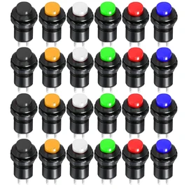 Gebildet 24pcs 12mm Latching Push Button Switch SPST ON/OFF AC 250V/1.5A 125V/3A, Lockable Mini Round Rocker Switch for Car Trumpet, PC, Table Lamp, Home Doorbell