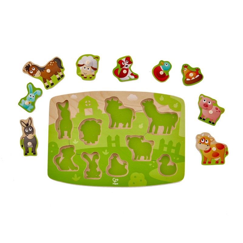 Hape Farmyard Peg Puzzle | 10 Piece Wooden Animal Peg