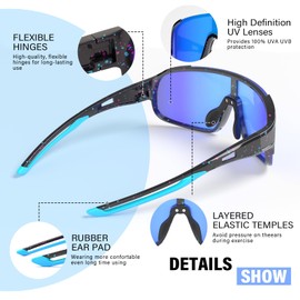 IKTOD 2PACK Youth Baseball Kids Sunglasses for 4-16 Boys Girls Softball Cycling Glasses UV400 Protection Sports Goggles (2Pack/Blue Frame+Flag Frames/CB05)