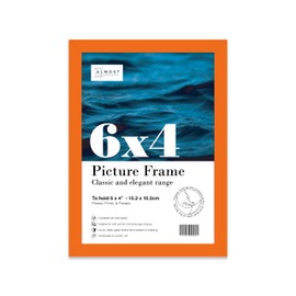 Almost Frameless 6x4 Orange Picture Frame 6"x4"(15.2x10.2cm) Poster, Photo, Artwork, or Print. Thin Edge Slim Frame Portrait and Landscape Display with Wall Hooks