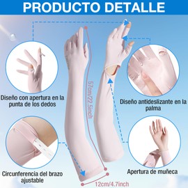 Mangas para Brazos UV, 1 Par Mangas de Protección UV, UPF50+ Protección Larga Brazo para Mujer y Hombres, Guantes Frescos de Pprotección Solar para Ciclismo, Conducir, Correr, Rosa