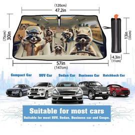 2025 Upgrade Funny Animals Car Windshield Sun Shade Umbrella 5 Layers Nano Coatings Raccoon Driving Car Front Window UV Block Sunshade Cover for Most Cars SUV, Universal Size 57"x30"