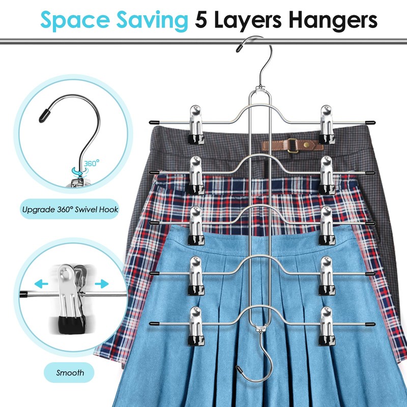 Skirt Hangers with Clips, 5 Tier Pants Skirt Hangers Space