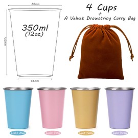 LOZACHE Stainless Steel Cups for Kids Toddlers, 4 Pack 12oz Metal Cups Pint Tumbler Premium Camping Drinking Glasses Stackable Pint Tumblers for Boys Girls Children Adults, BPA Free, Unbreakable