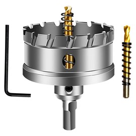 ASNOMY Tungsten Carbide Tipped Hole Saw Drill Bit for Carbide 2-3/8 Inch T.C.T Hole Saw Cutter with 2pcs Titanium Coated Pilot Drill Bit for Metal, Steel, Iron, Wood, Plastic