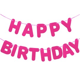 MASTRON Pre-strung Happy Birthday Banner - No DIY - Felt Hot Pink Happy Birthday Sign for Backdrop Men & Women Party Decorations - No Assembly Reusable Garland on 7.2 ft Strands