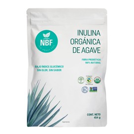 NBF Inulina de Agave Orgánica en Polvo 454gr  Prebiótico de Fibra Sin Gluten Kosher, NOGMO Apoyo Digestivo Natural  Ideal para Jugos y Batidos        